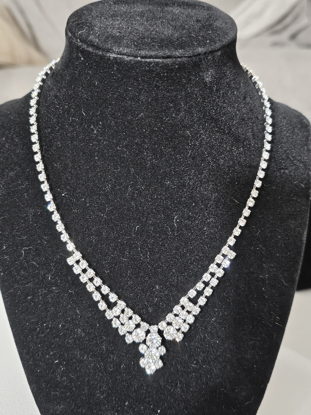 Silver-tone Clear Crystal V-Drop Necklace